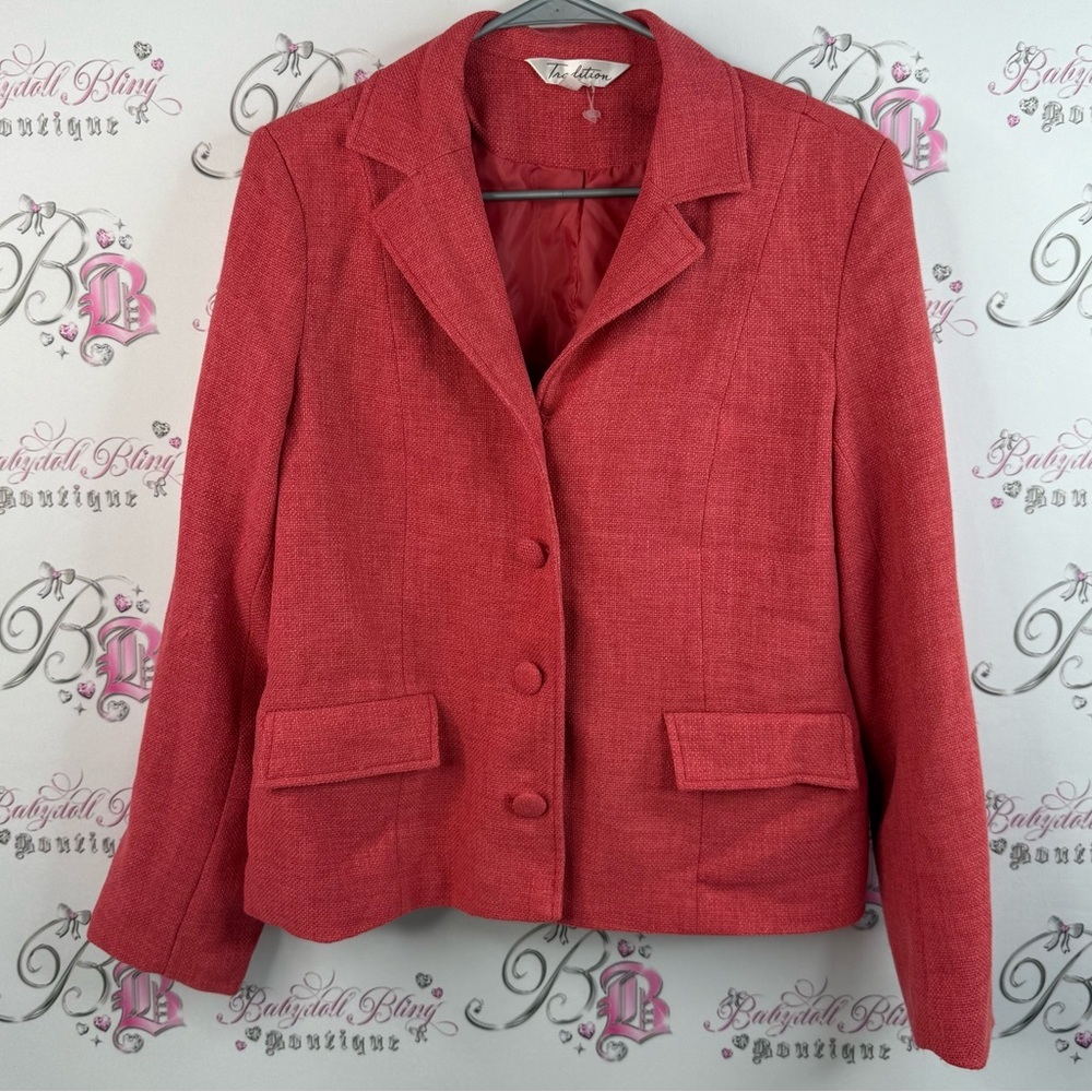 Talbots blazer button up red Coral Blazer cargo style pockets dressy